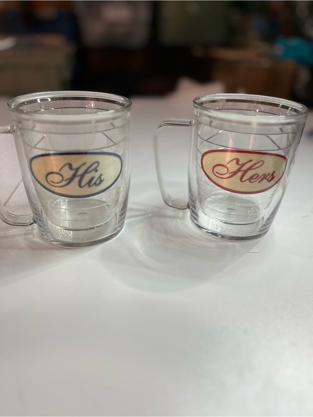 tervis His and Hers Clear Double-Wall Mugs with Blue and Red Accents